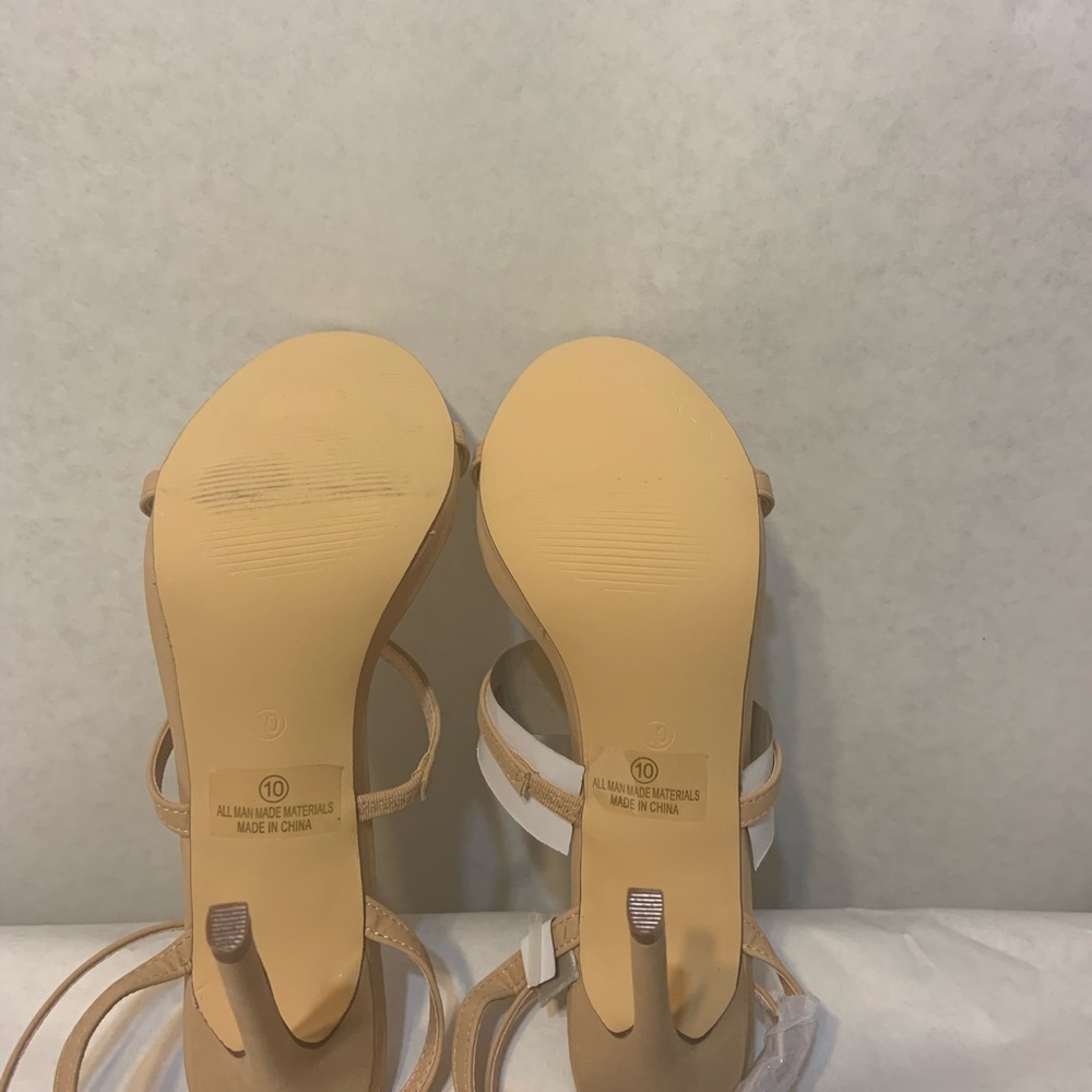 Stylish, nude, ankle strap, high heeled sandal. - Picture 3 of 5